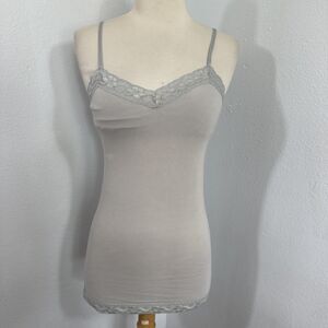 NoBo Tank Top Womens M Gray Lace Trim Shelf Bra Camisole‎ Feminine Fairy Y2K